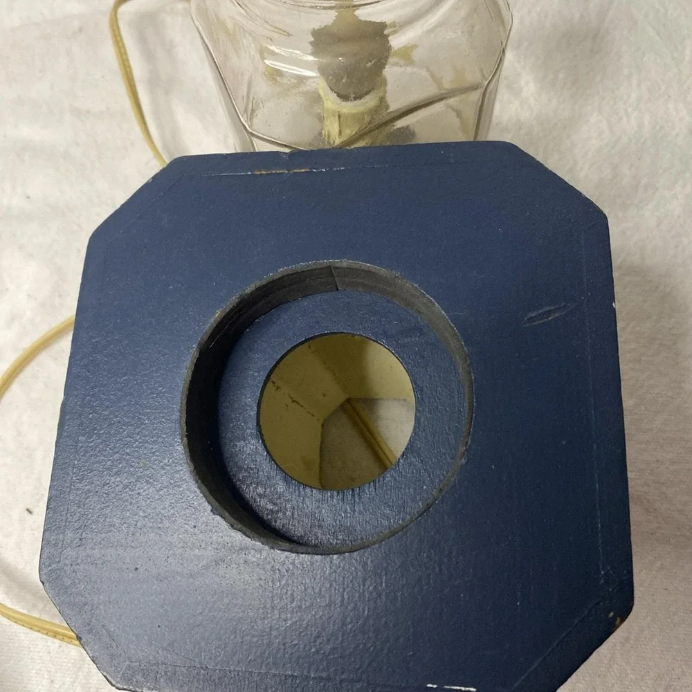 Red White Blue Americana Lamp Glass Bottom, Wood Shade Stars Flag